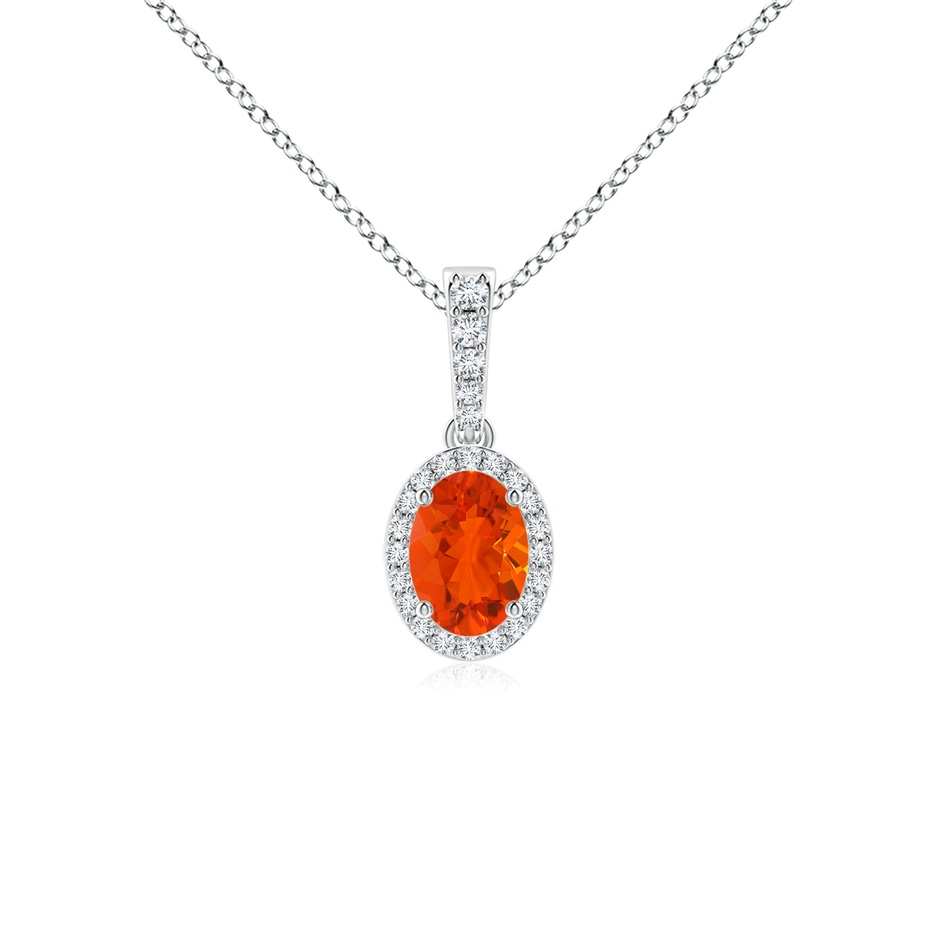 7x5mm AAA Vintage Style Oval Fire Opal Halo Pendant in White Gold 