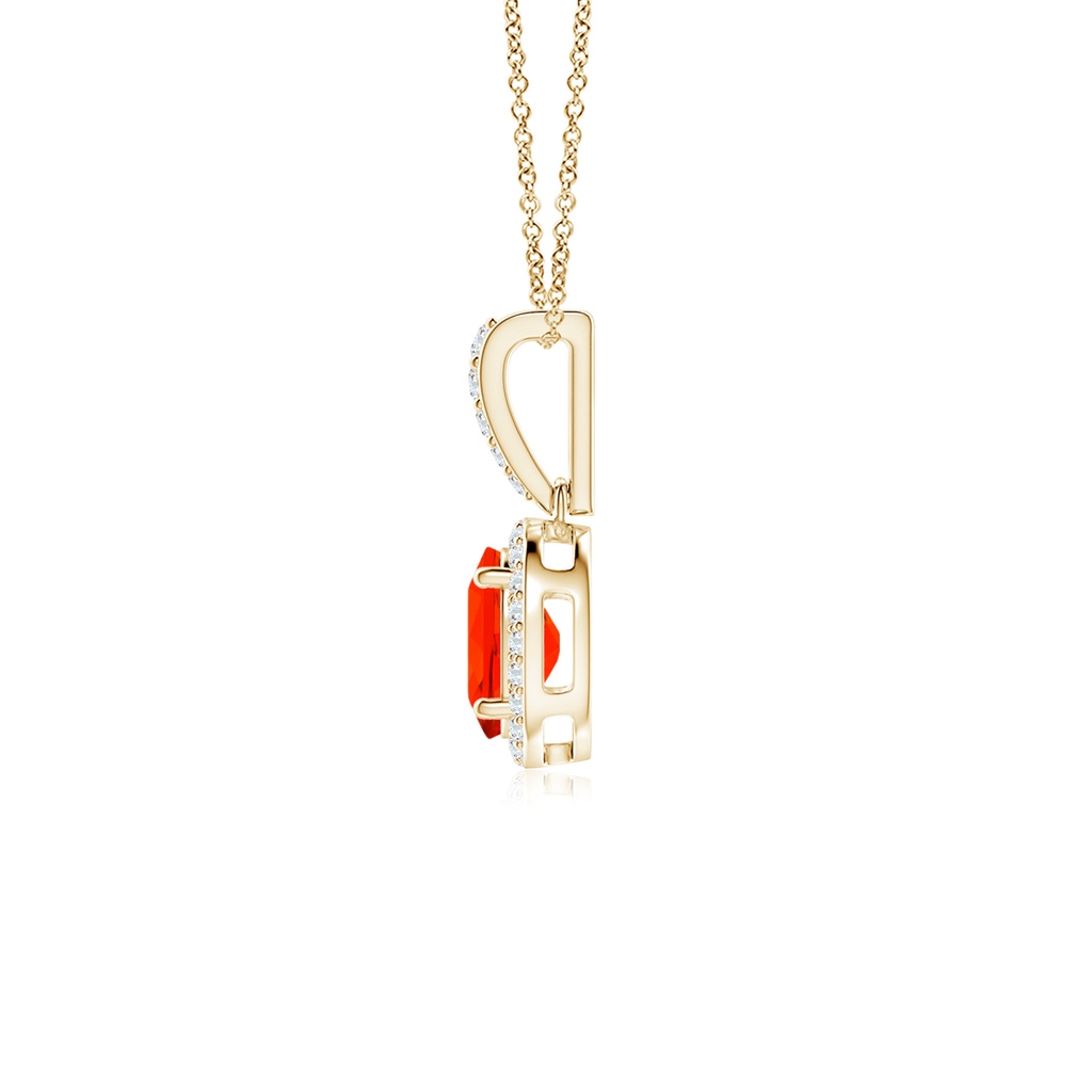 7x5mm AAAA Vintage Style Oval Fire Opal Halo Pendant in Yellow Gold - side_1