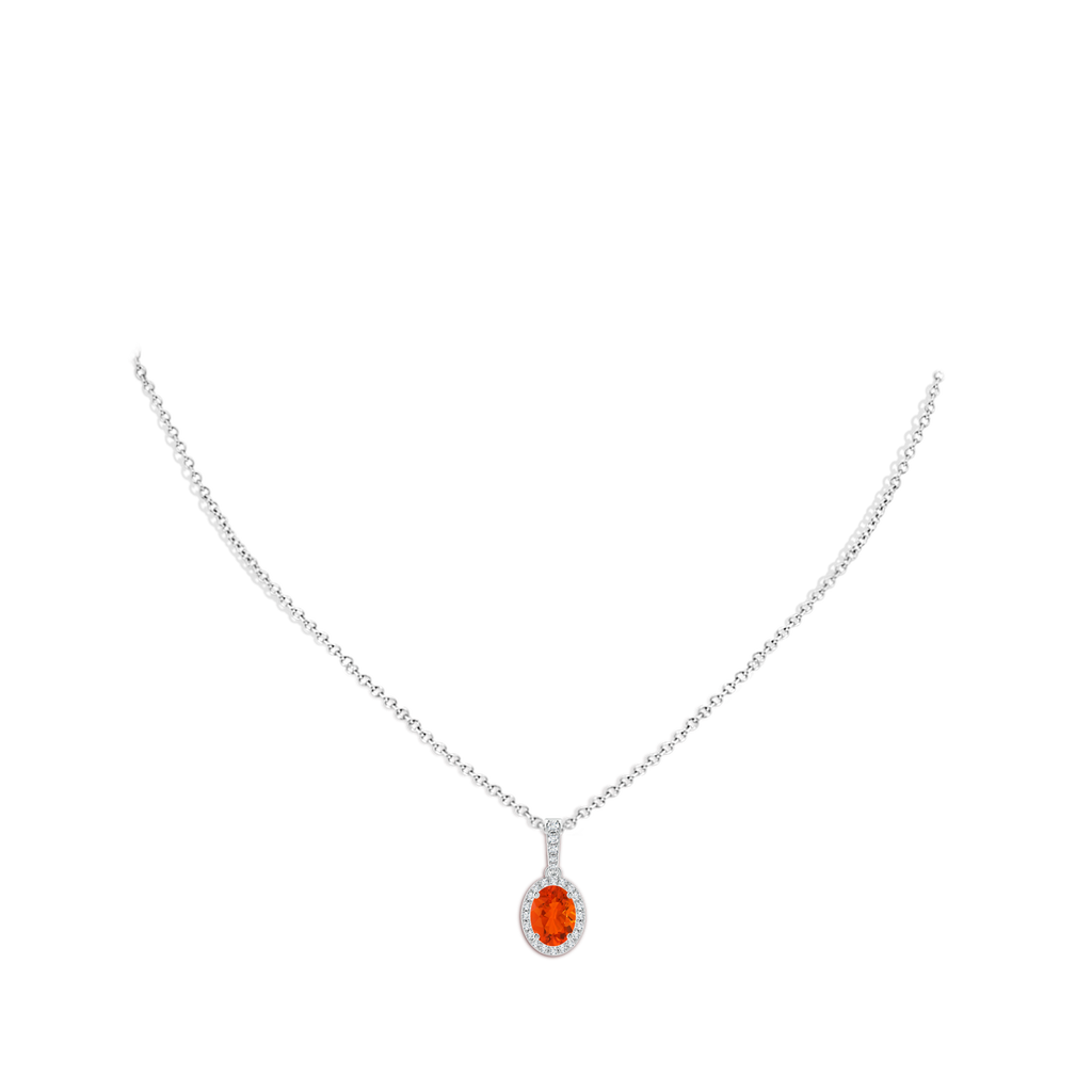 8x6mm AAA Vintage Style Oval Fire Opal Halo Pendant in White Gold Body-Neck
