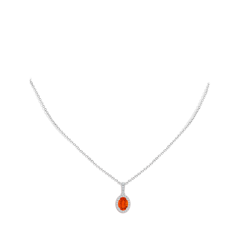 8x6mm AAA Vintage Style Oval Fire Opal Halo Pendant in White Gold body-neck