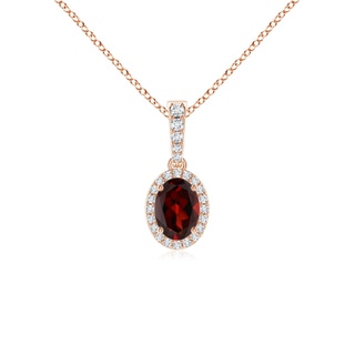 7x5mm AAA Vintage Style Oval Garnet Halo Pendant in Rose Gold