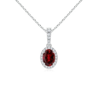 7x5mm AAAA Vintage Style Oval Garnet Halo Pendant in White Gold