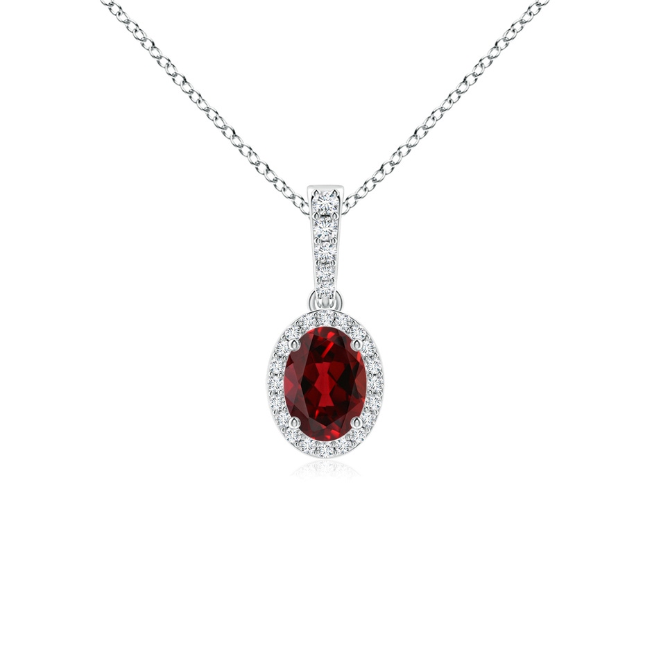 7x5mm AAAA Vintage Style Oval Garnet Halo Pendant in White Gold 