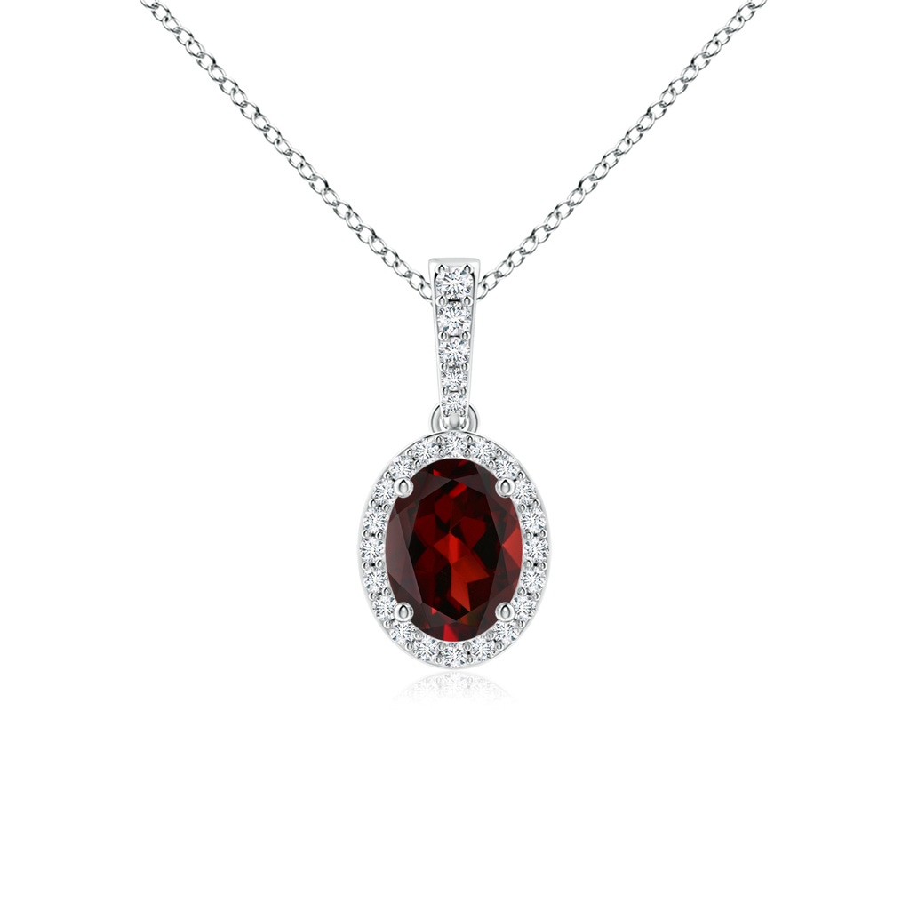 8x6mm AAA Vintage Style Oval Garnet Halo Pendant in White Gold