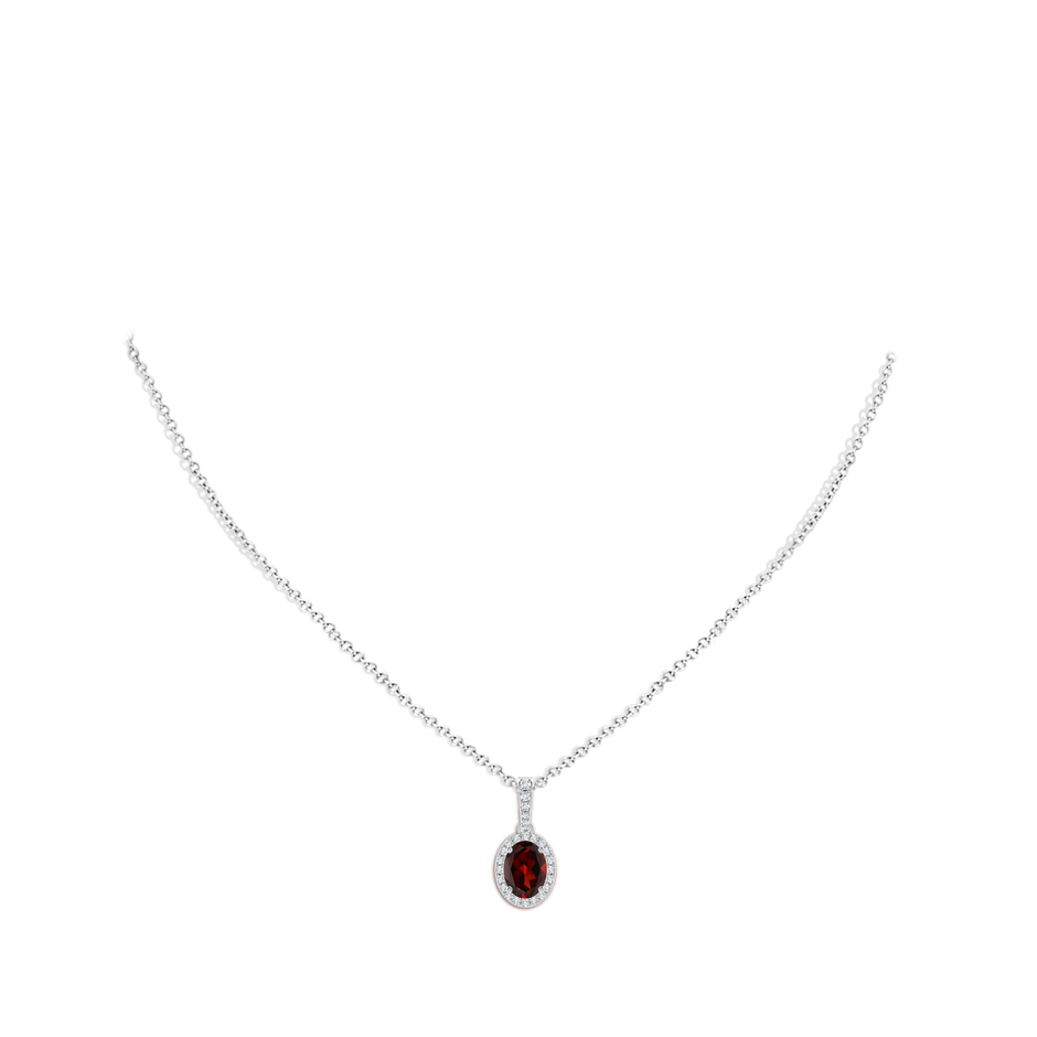 8x6mm AAA Vintage Style Oval Garnet Halo Pendant in White Gold pen