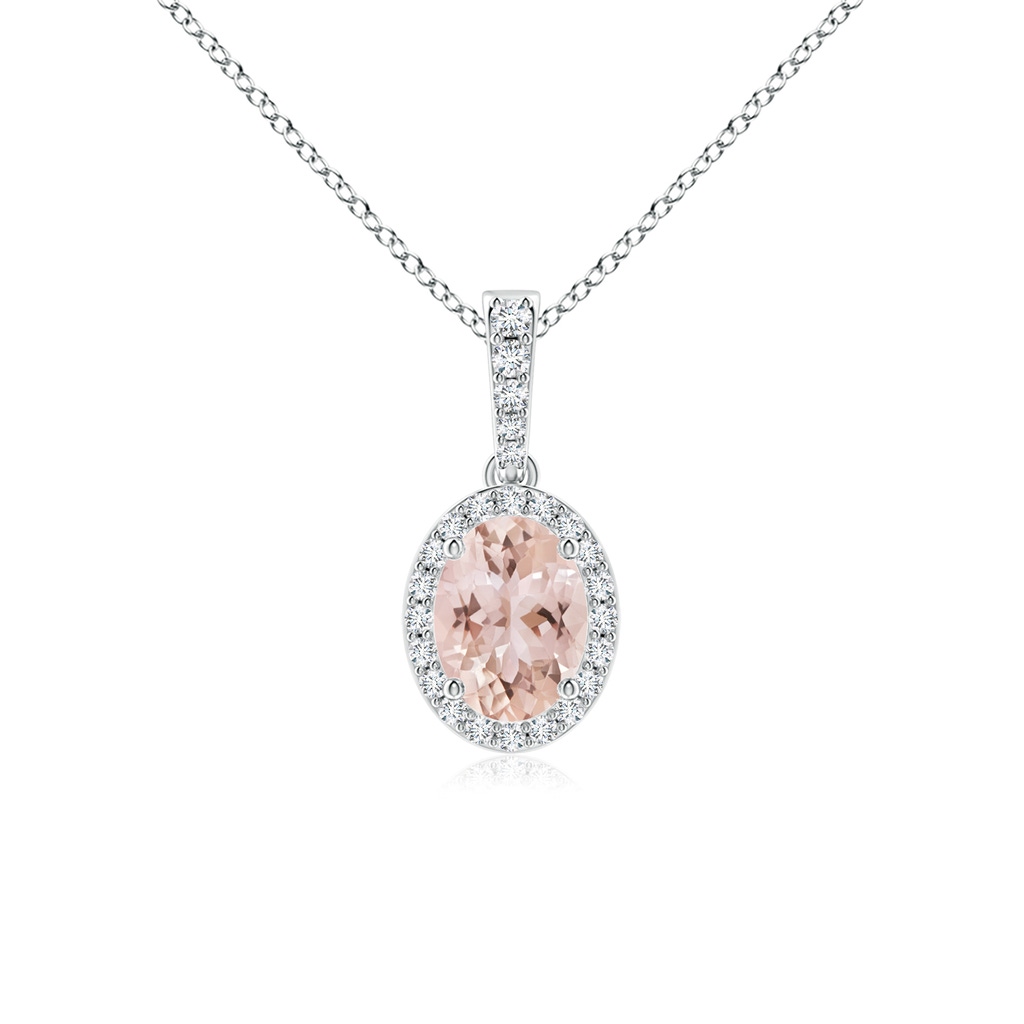 8x6mm AAA Vintage Style Oval Morganite Halo Pendant in White Gold