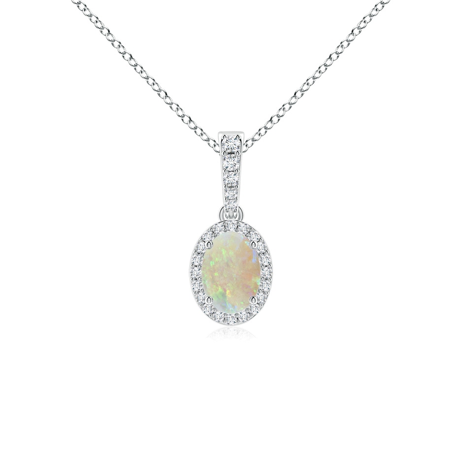 7x5mm AAA Vintage Style Oval Opal Halo Pendant in White Gold 