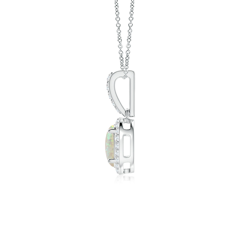 7x5mm AAA Vintage Style Oval Opal Halo Pendant in White Gold side-1