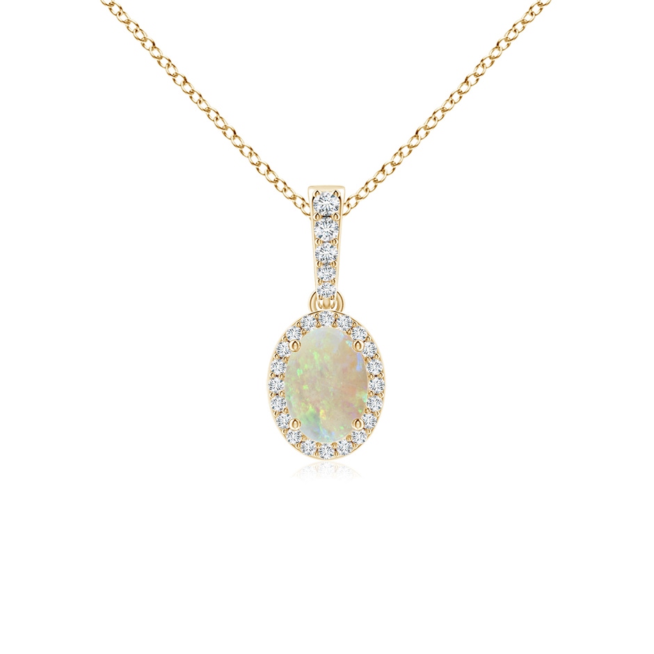 7x5mm AAA Vintage Style Oval Opal Halo Pendant in Yellow Gold 