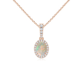 7x5mm AAAA Vintage Style Oval Opal Halo Pendant in Rose Gold