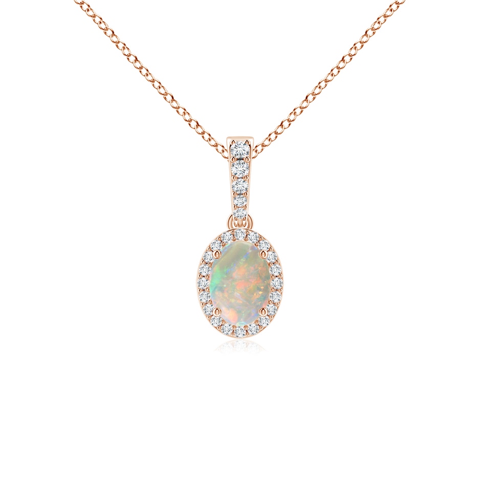 7x5mm AAAA Vintage Style Oval Opal Halo Pendant in Rose Gold 