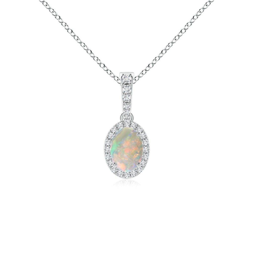 7x5mm AAAA Vintage Style Oval Opal Halo Pendant in White Gold 