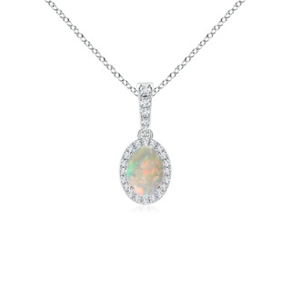 7x5mm AAAA Vintage Style Oval Opal Halo Pendant in White Gold