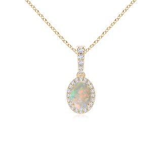 7x5mm AAAA Vintage Style Oval Opal Halo Pendant in Yellow Gold