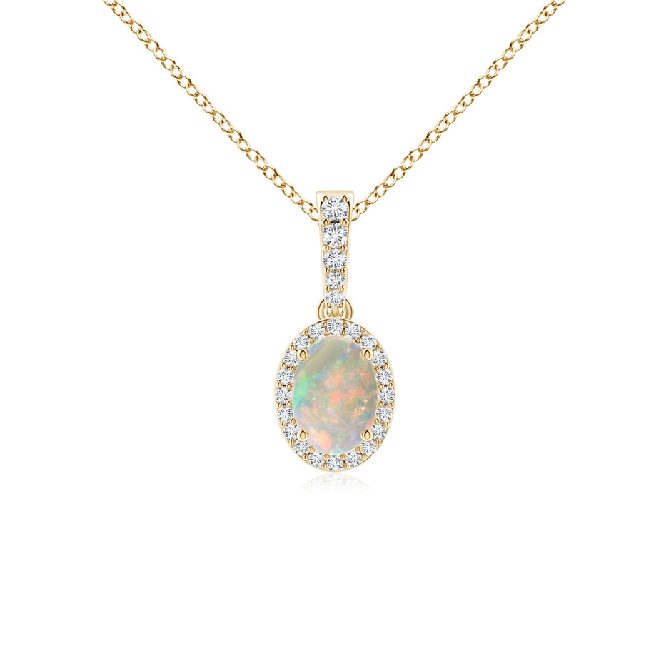 7x5mm AAAA Vintage Style Oval Opal Halo Pendant in Yellow Gold 