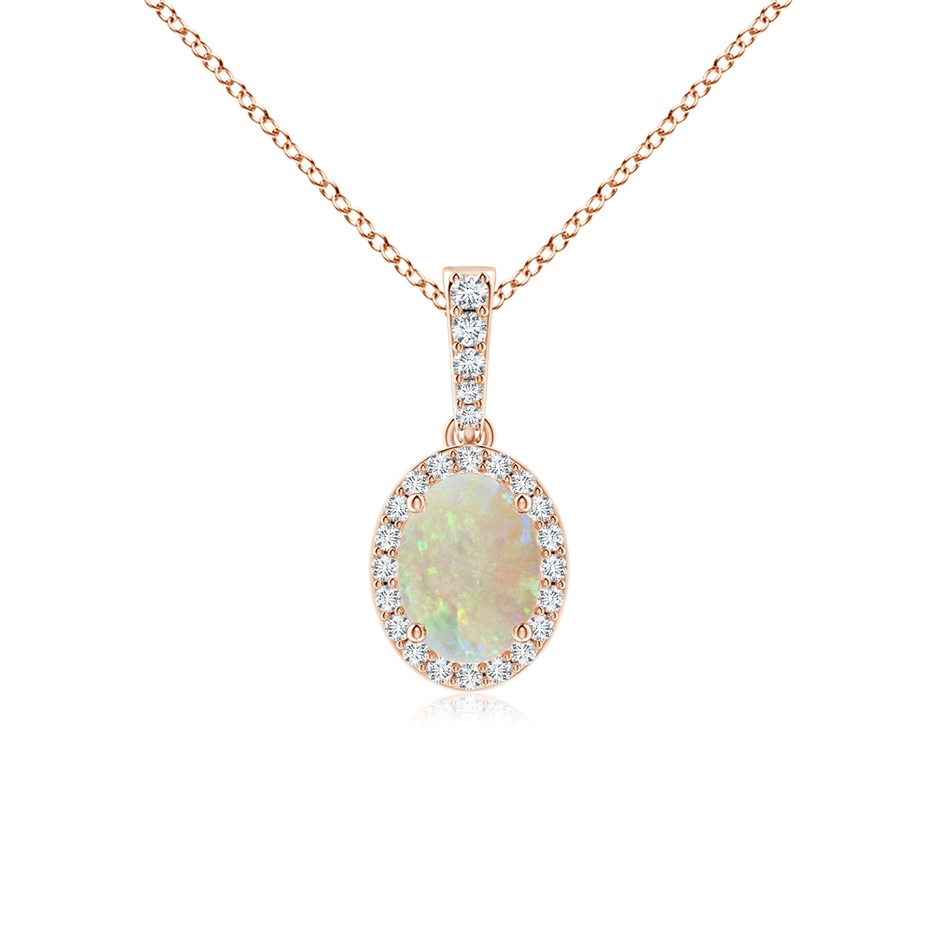 8x6mm AAA Vintage Style Oval Opal Halo Pendant in Rose Gold 