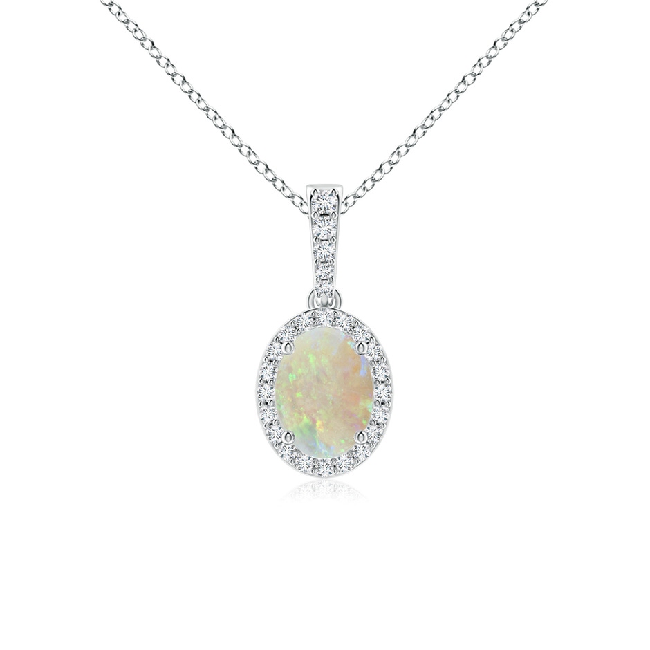 8x6mm AAA Vintage Style Oval Opal Halo Pendant in White Gold 
