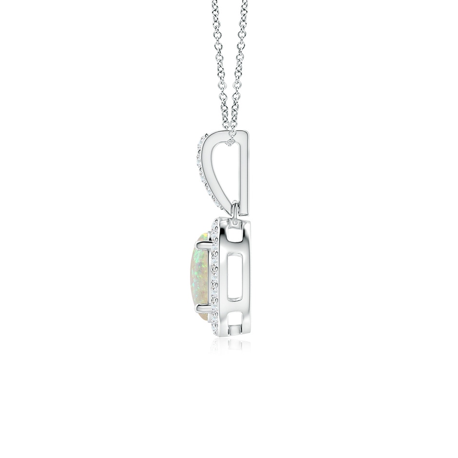 8x6mm AAA Vintage Style Oval Opal Halo Pendant in White Gold side-1