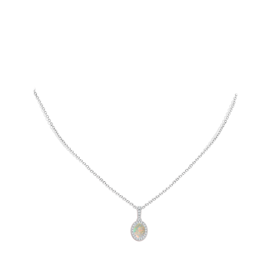 8x6mm AAAA Vintage Style Oval Opal Halo Pendant in P950 Platinum body-neck