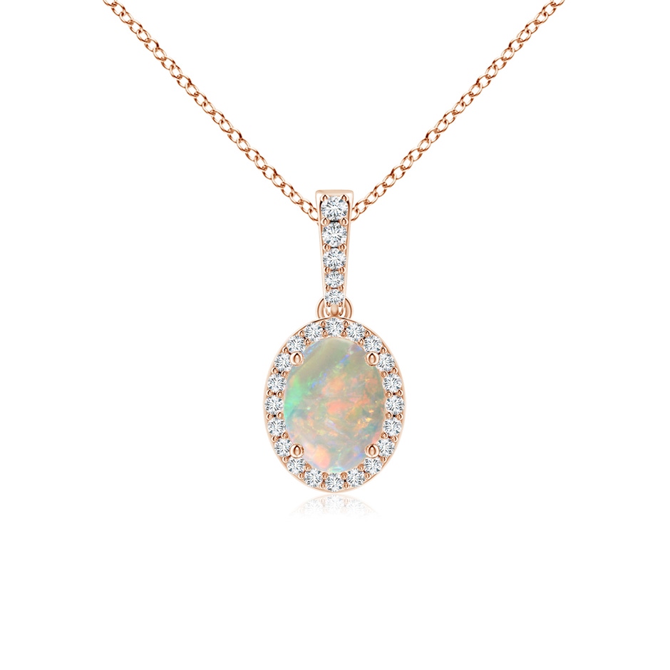 8x6mm AAAA Vintage Style Oval Opal Halo Pendant in Rose Gold 