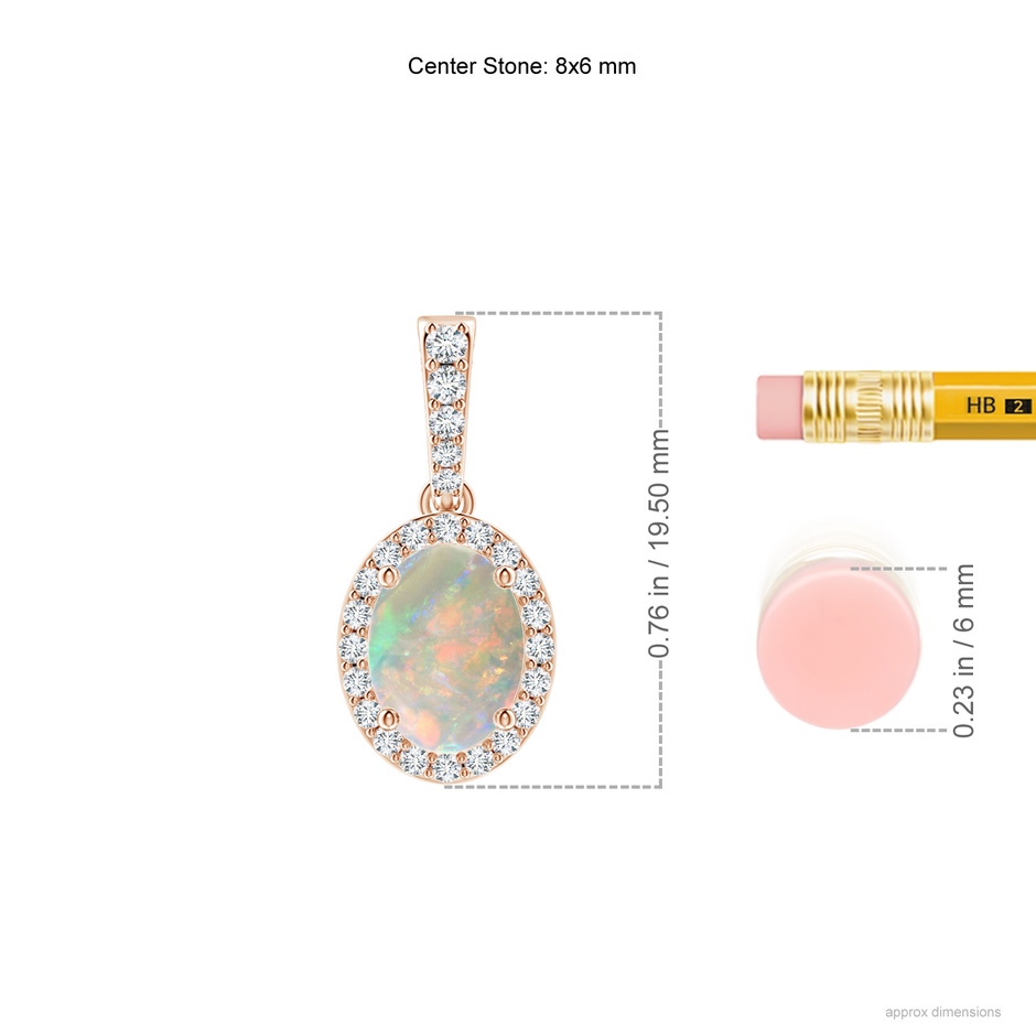 8x6mm AAAA Vintage Style Oval Opal Halo Pendant in Rose Gold ruler