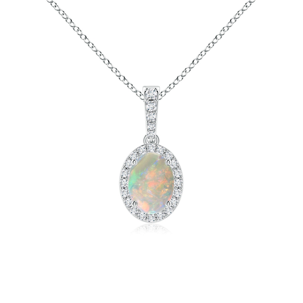 8x6mm AAAA Vintage Style Oval Opal Halo Pendant in White Gold