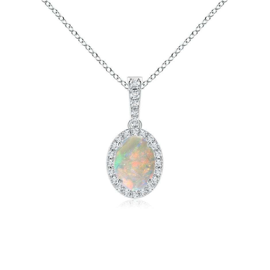 8x6mm AAAA Vintage Style Oval Opal Halo Pendant in White Gold 