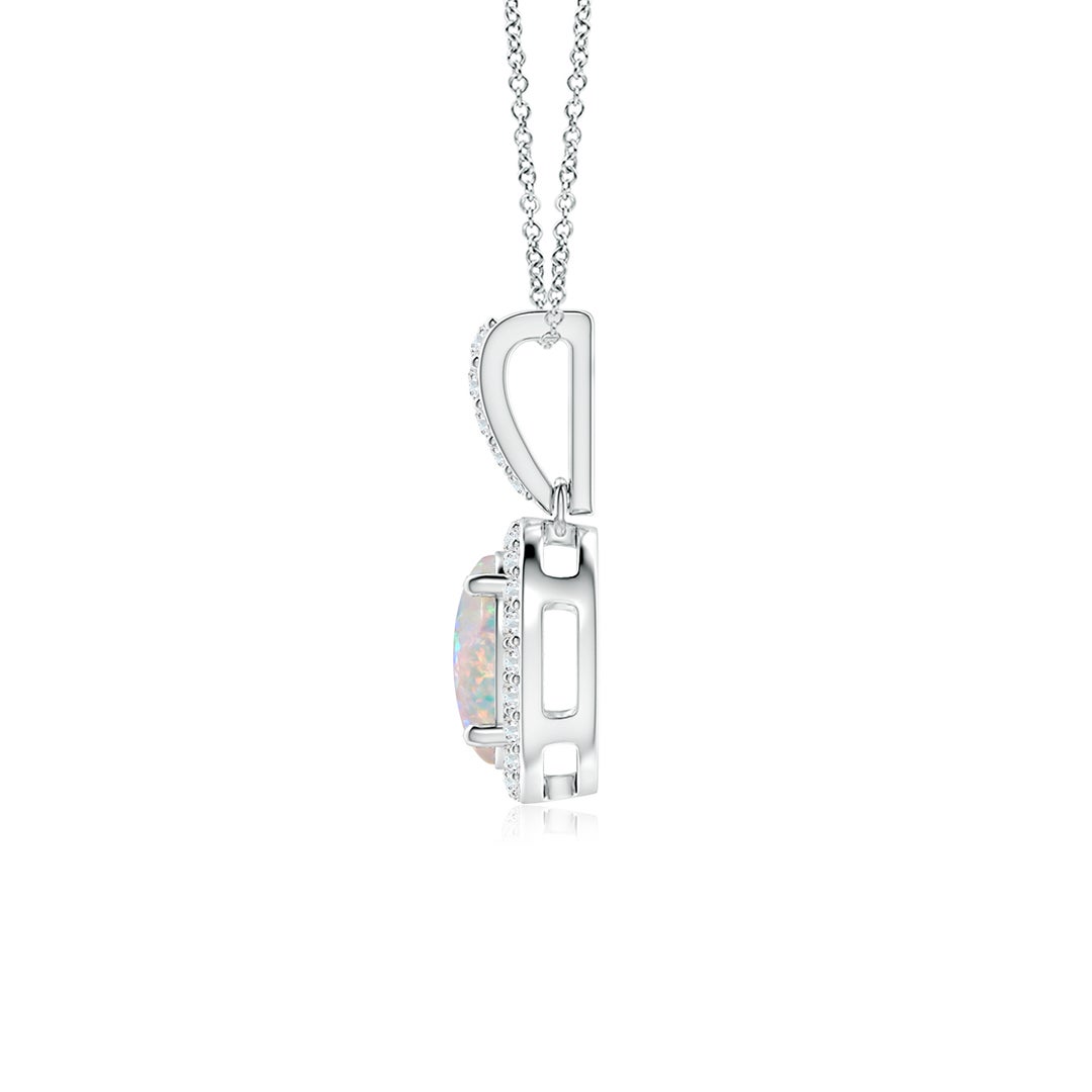 8x6mm AAAA Vintage Style Oval Opal Halo Pendant in White Gold - side 2