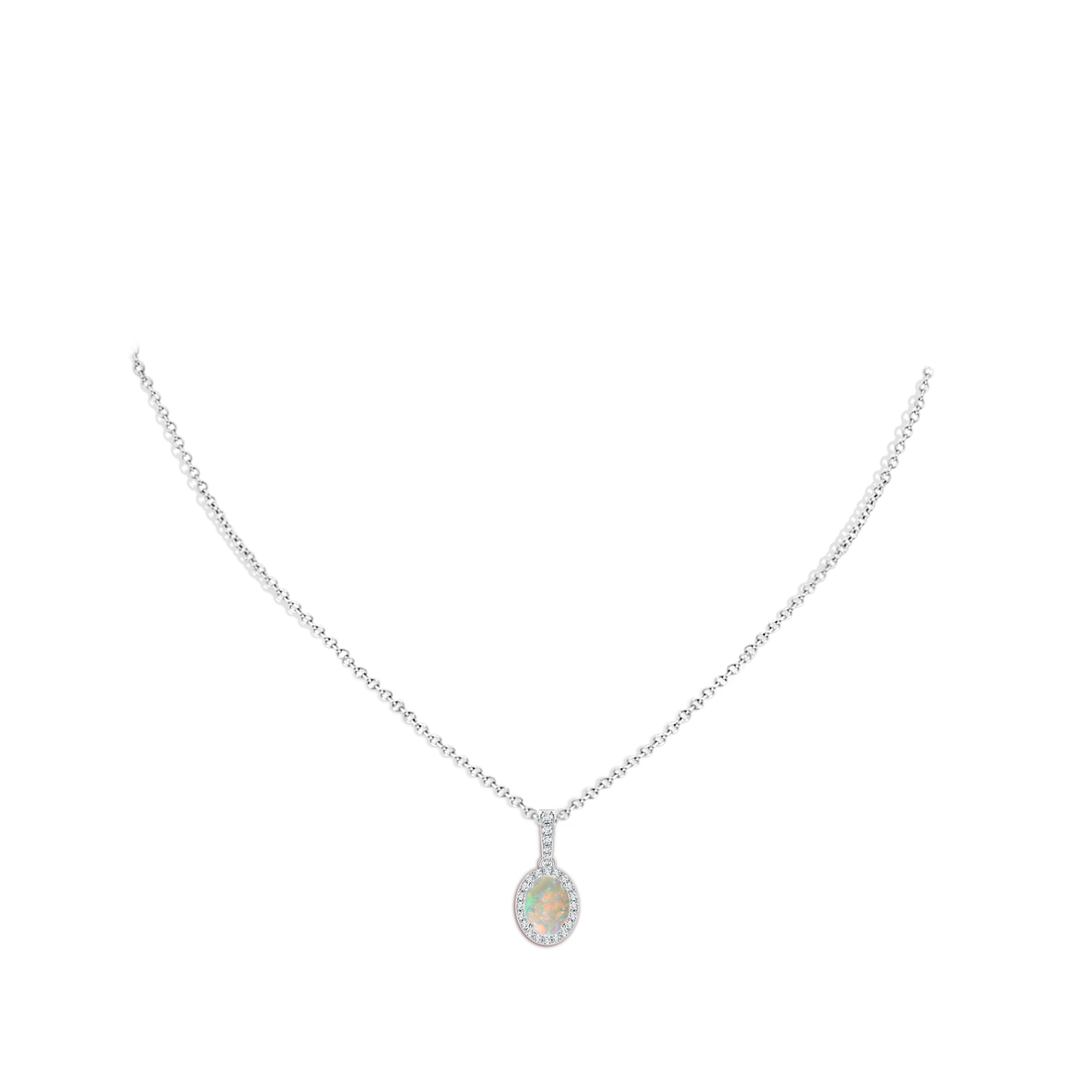 8x6mm AAAA Vintage Style Oval Opal Halo Pendant in White Gold - body_neck