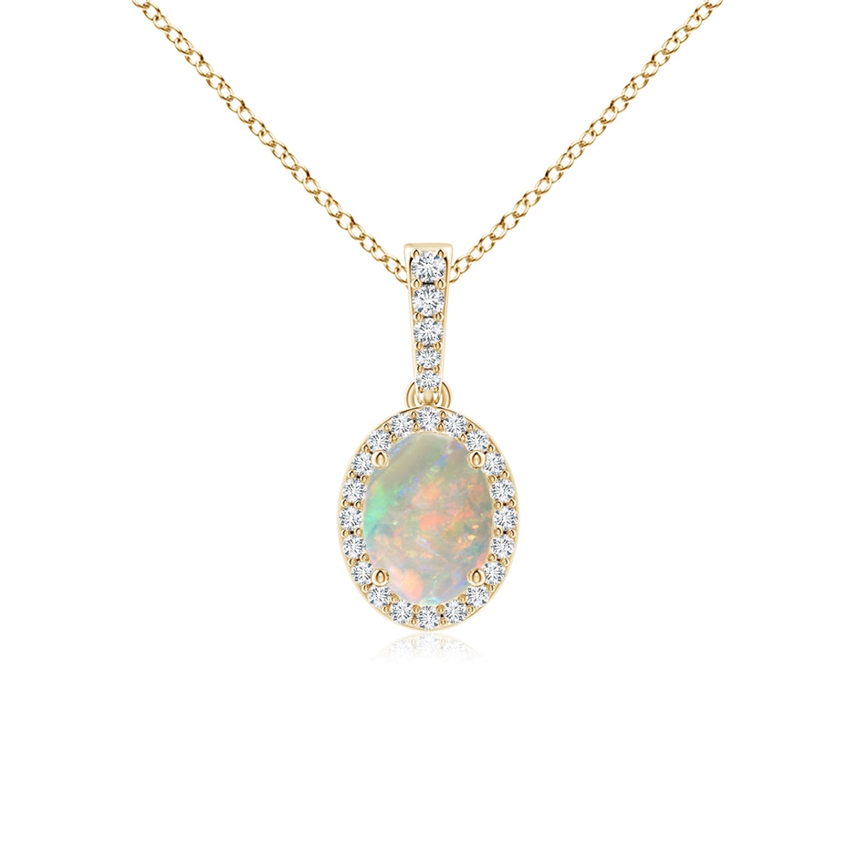 8x6mm AAAA Vintage Style Oval Opal Halo Pendant in Yellow Gold 