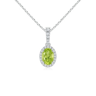 7x5mm AA Vintage Style Oval Peridot Halo Pendant in White Gold