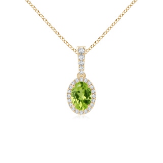 7x5mm AAA Vintage Style Oval Peridot Halo Pendant in Yellow Gold