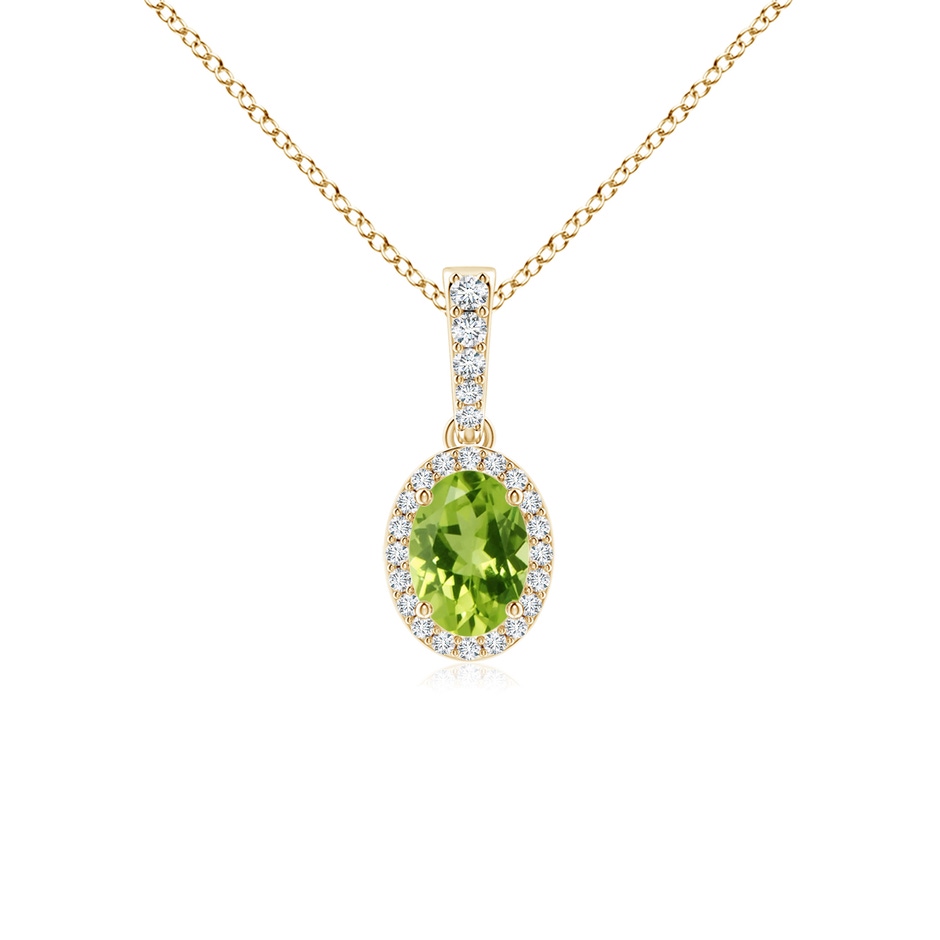 7x5mm AAA Vintage Style Oval Peridot Halo Pendant in Yellow Gold 