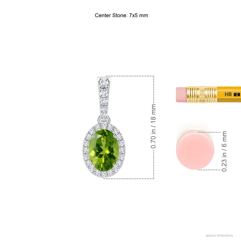 7x5mm AAAA Vintage Style Oval Peridot Halo Pendant in P950 Platinum ruler