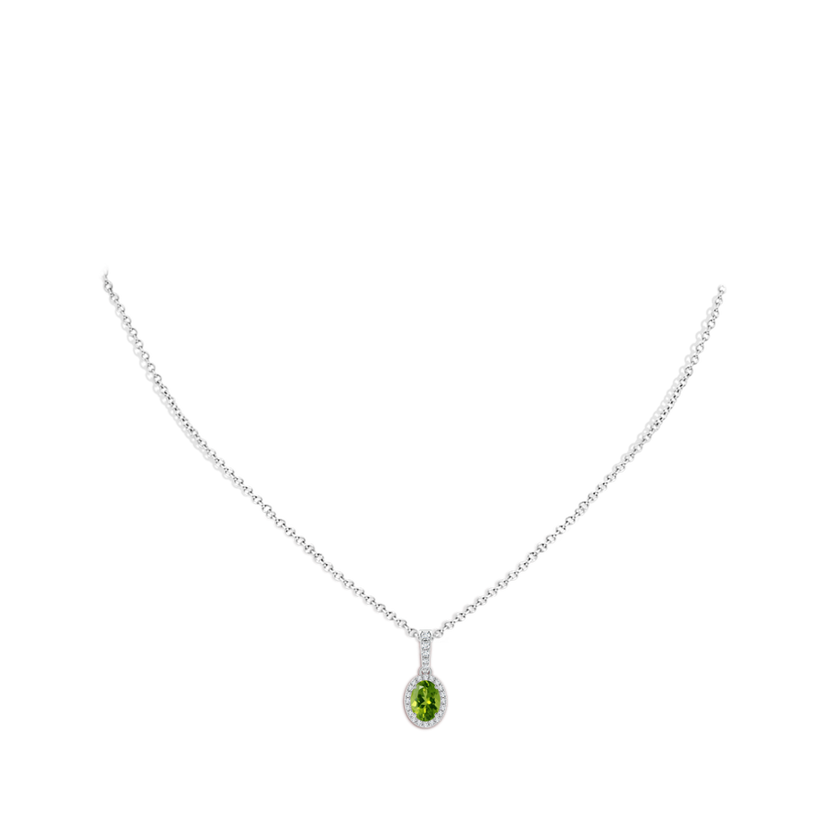 7x5mm AAAA Vintage Style Oval Peridot Halo Pendant in P950 Platinum body-neck