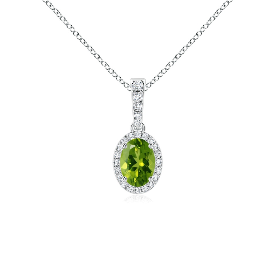 7x5mm AAAA Vintage Style Oval Peridot Halo Pendant in White Gold 