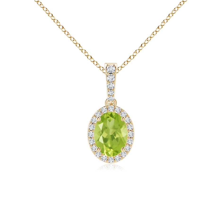 8x6mm AA Vintage Style Oval Peridot Halo Pendant in Yellow Gold 