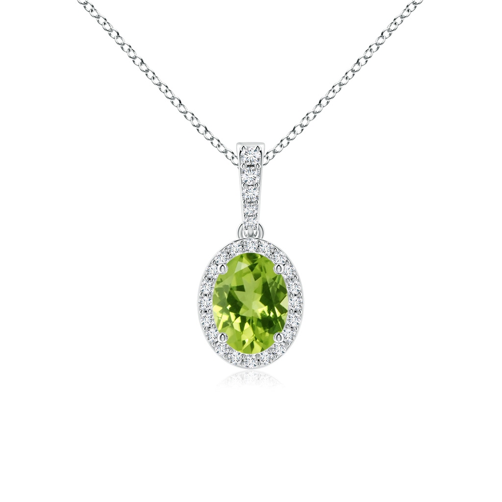 8x6mm AAA Vintage Style Oval Peridot Halo Pendant in White Gold
