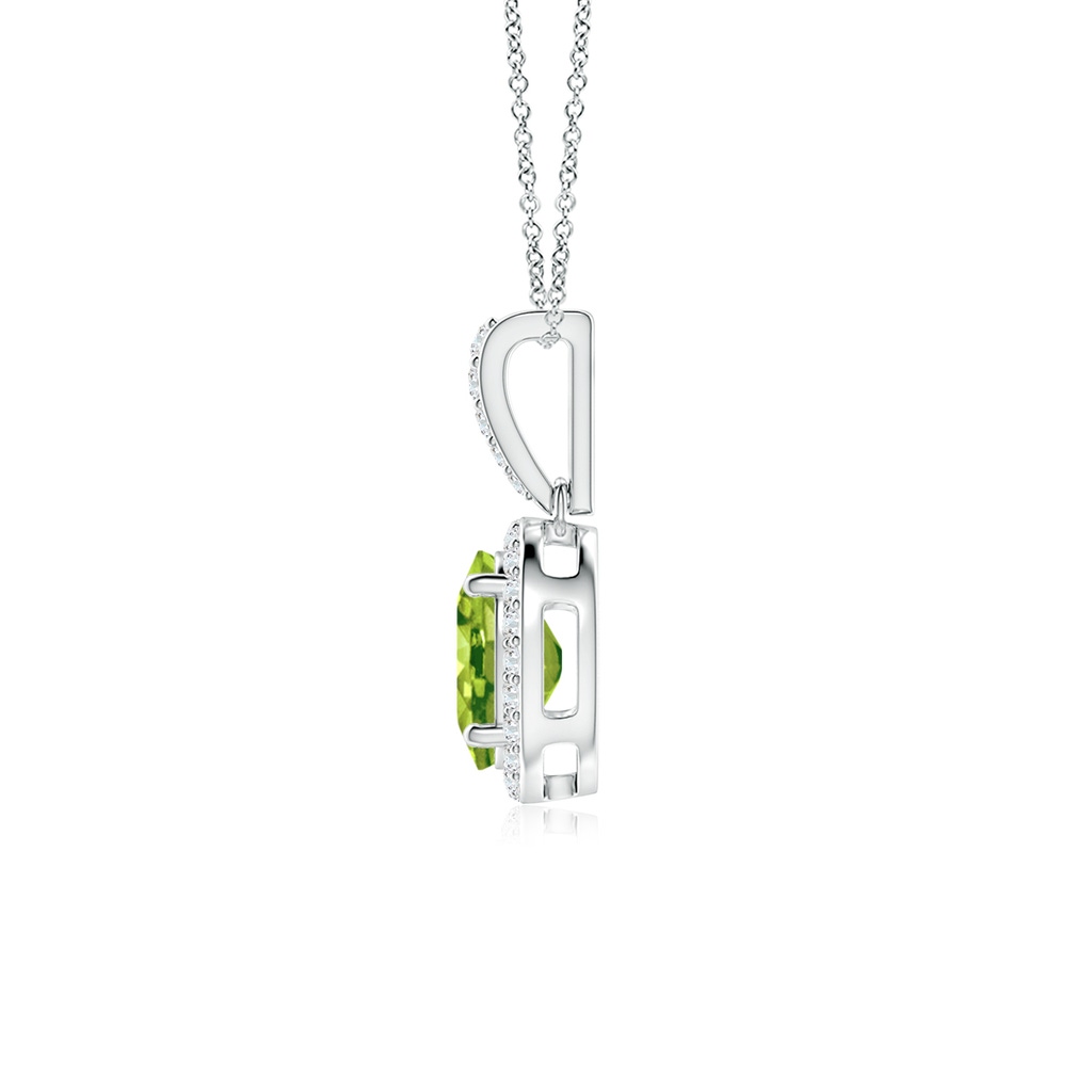 8x6mm AAA Vintage Style Oval Peridot Halo Pendant in White Gold Side-1