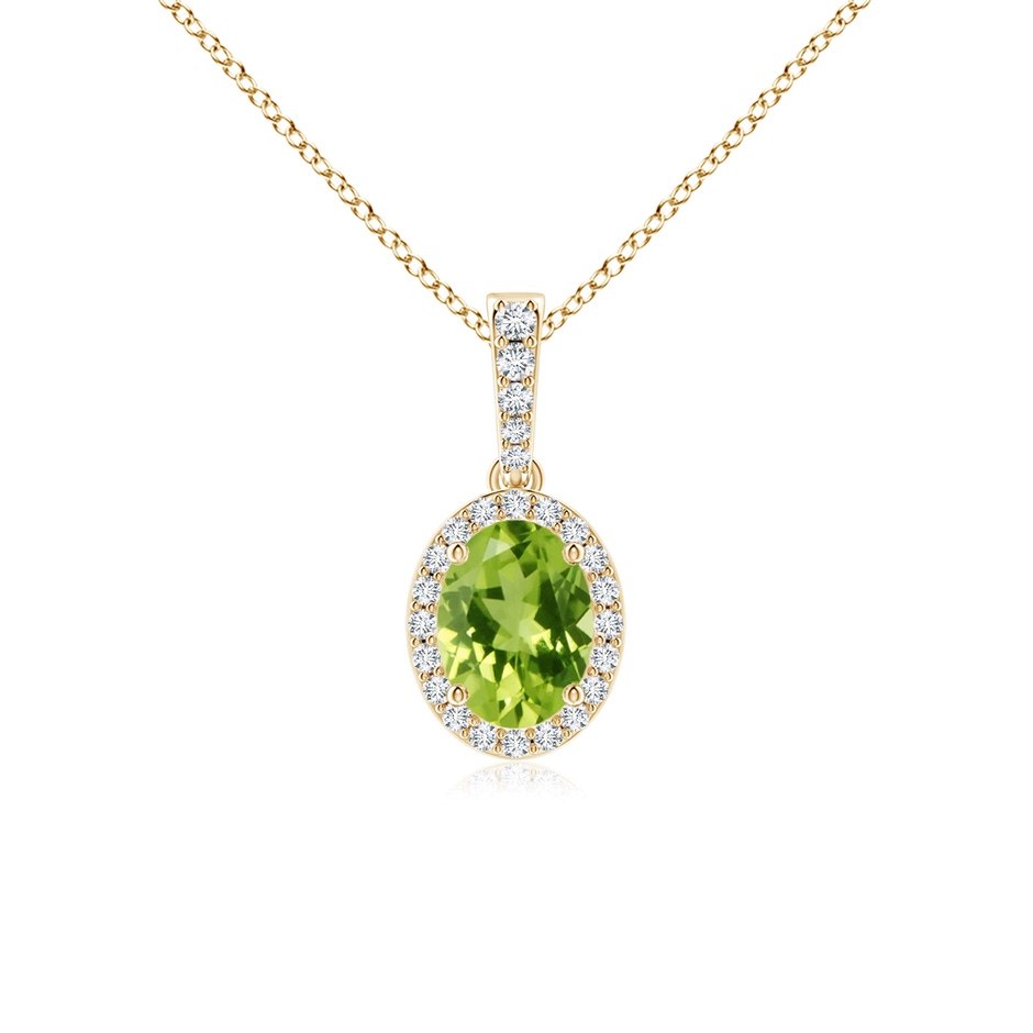 8x6mm AAA Vintage Style Oval Peridot Halo Pendant in Yellow Gold 