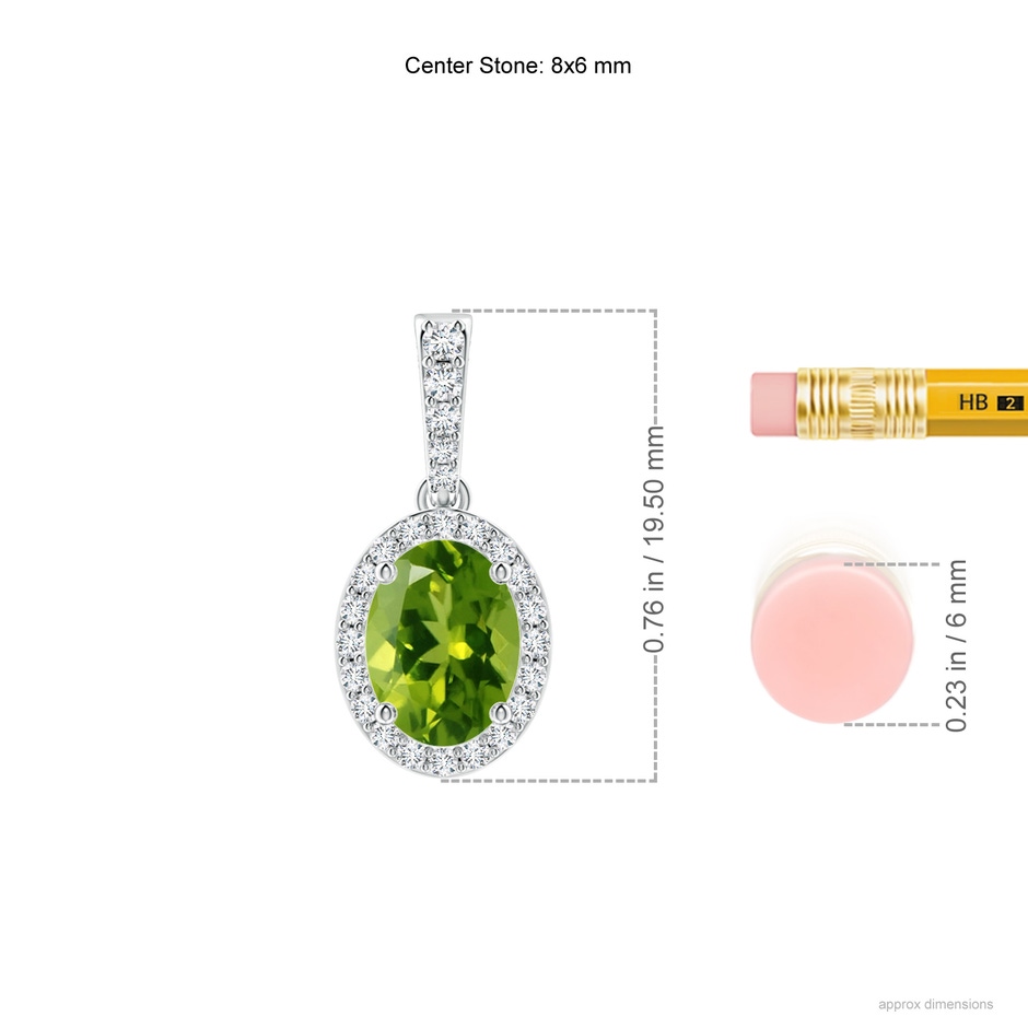 8x6mm AAAA Vintage Style Oval Peridot Halo Pendant in P950 Platinum ruler
