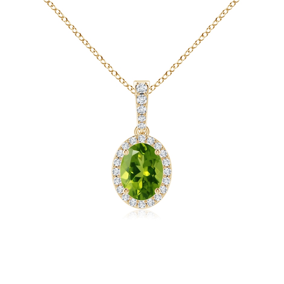 8x6mm AAAA Vintage Style Oval Peridot Halo Pendant in Yellow Gold 