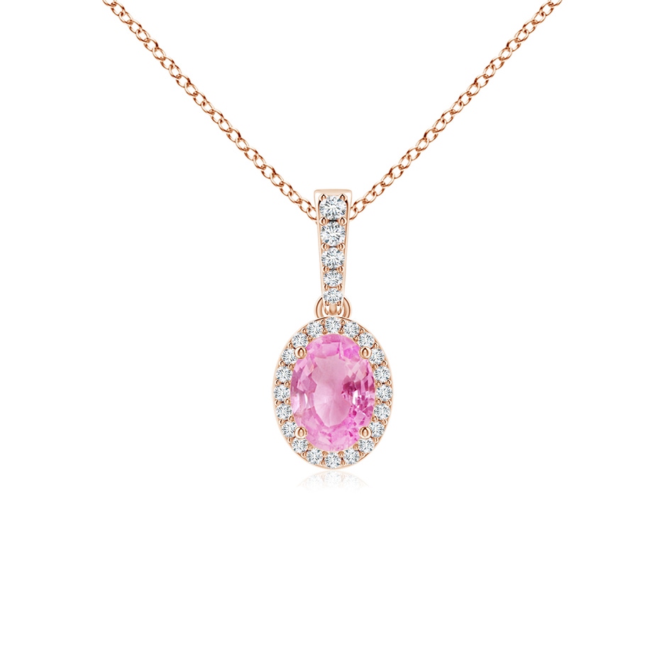 7x5mm A Vintage Style Oval Pink Sapphire Halo Pendant in 9K Rose Gold 