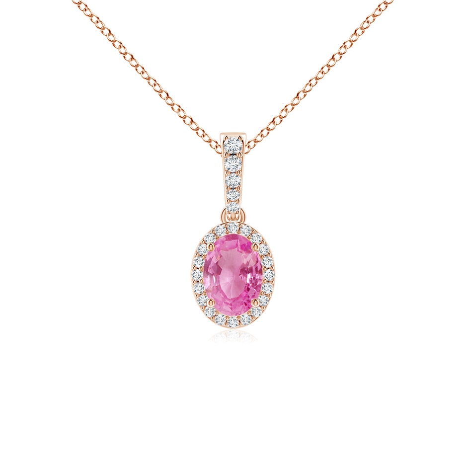 7x5mm AA Vintage Style Oval Pink Sapphire Halo Pendant in Rose Gold 