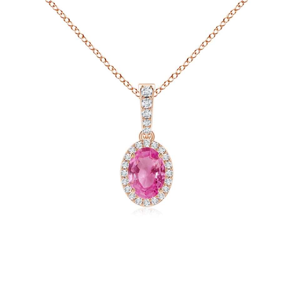 7x5mm AAA Vintage Style Oval Pink Sapphire Halo Pendant in 9K Rose Gold 