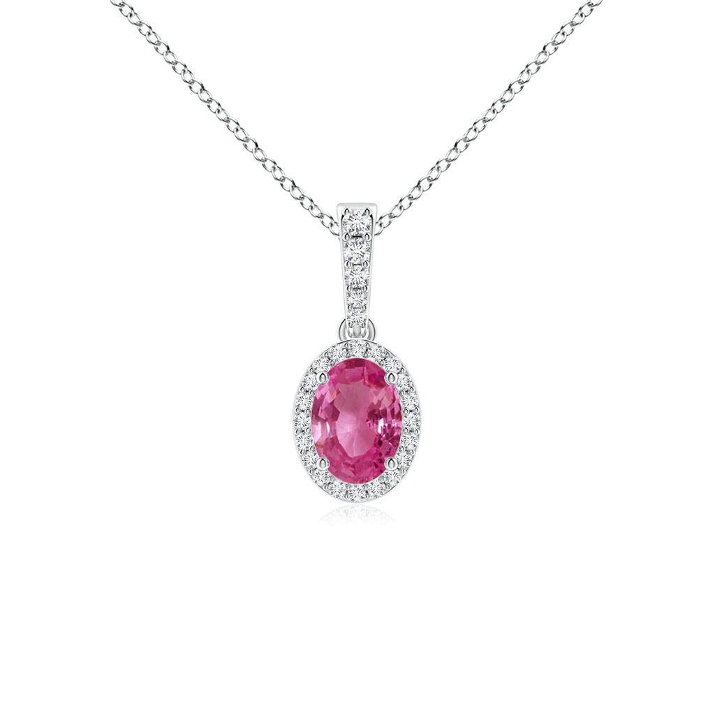7x5mm AAAA Vintage Style Oval Pink Sapphire Halo Pendant in P950 Platinum