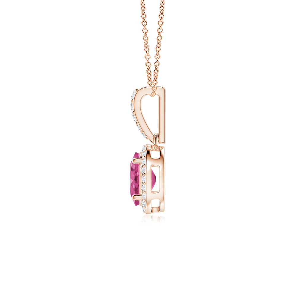 7x5mm AAAA Vintage Style Oval Pink Sapphire Halo Pendant in Rose Gold - side_1
