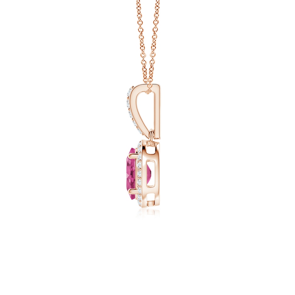7x5mm AAAA Vintage Style Oval Pink Sapphire Halo Pendant in Rose Gold side-1