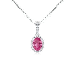 Oval Pink Sapphire Pendant with Floral Diamond Halo