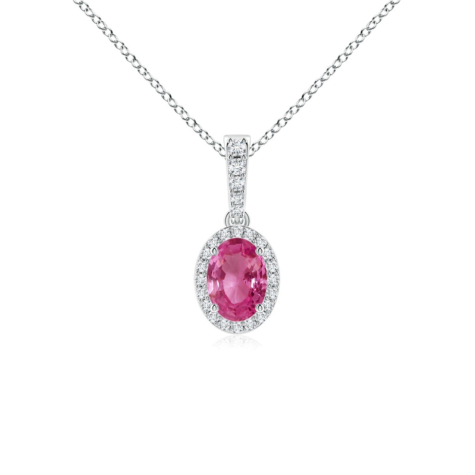 7x5mm AAAA Vintage Style Oval Pink Sapphire Halo Pendant in White Gold 